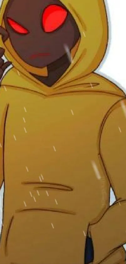 Mysterious character in yellow hoodie with red eyes mobile wallpaper.