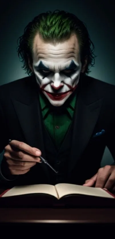 Artistic joker character with a dark, vibrant background.