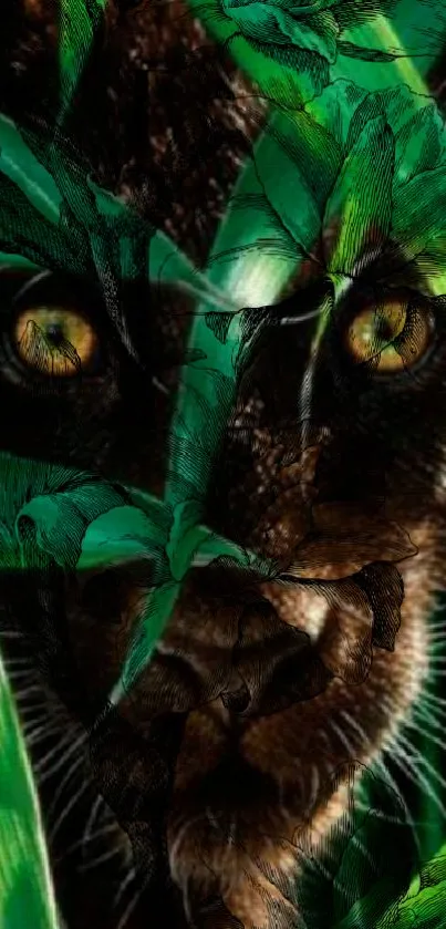 Dark panther in green jungle foliage mobile wallpaper.