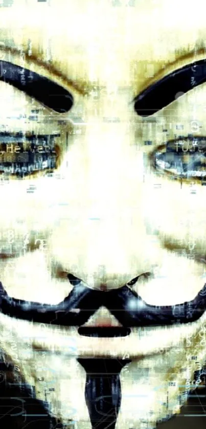 Abstract mysterious masked face with glitch effect wallpaper.