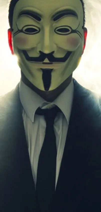 Mysterious figure in a suit with iconic mask design.