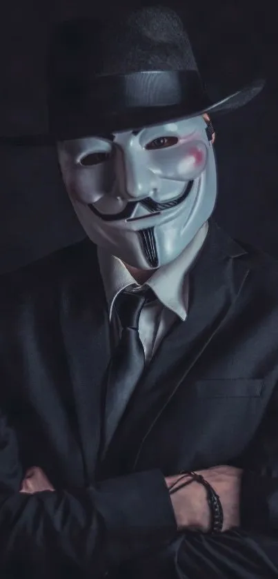 Mysterious person in suit wearing a mask.