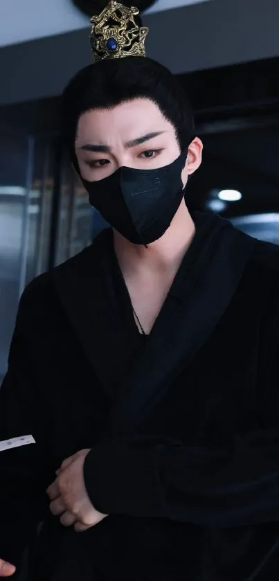 Mystical masked warrior in black attire