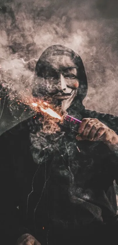 Masked figure with smoke in dark-themed wallpaper.