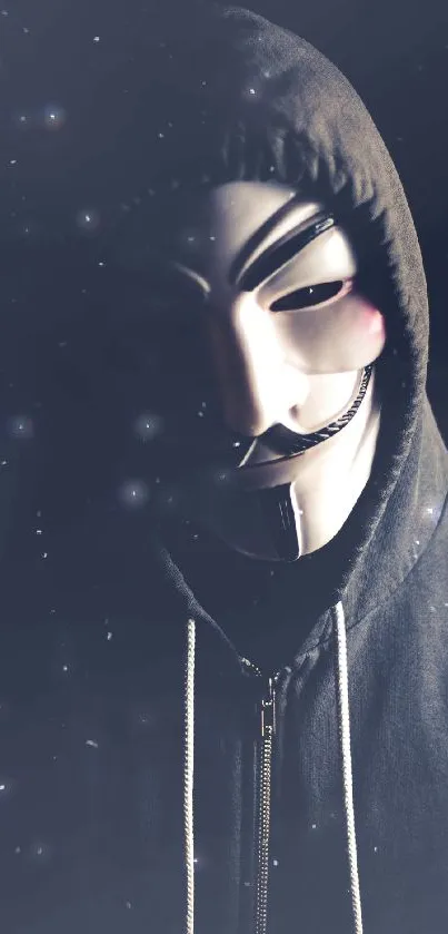 Mysterious masked figure in dark hoodie, creating an enigmatic mobile wallpaper.