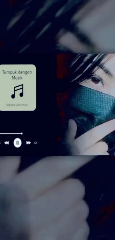 Mysterious masked person with music overlay.