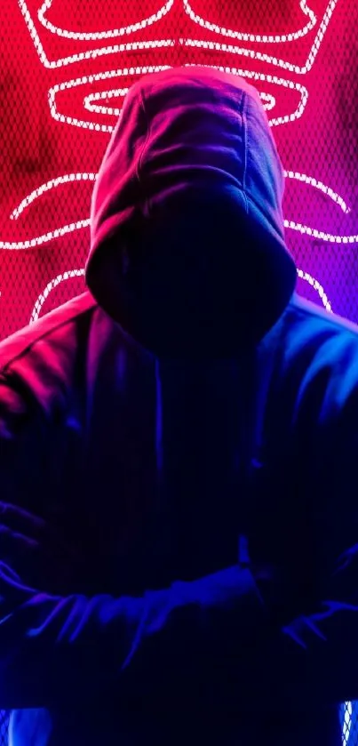 Mysterious silhouette in blue and red neon light.