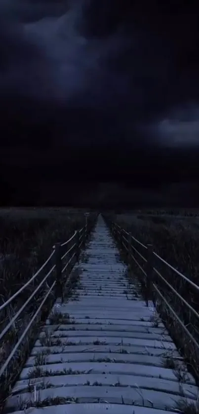 A dark, mysterious path under a cloudy night sky.