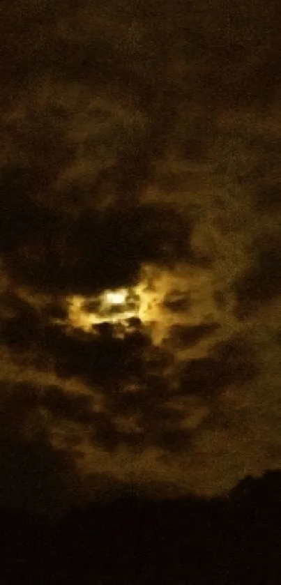 Mysterious night sky with dark clouds and hidden moon.