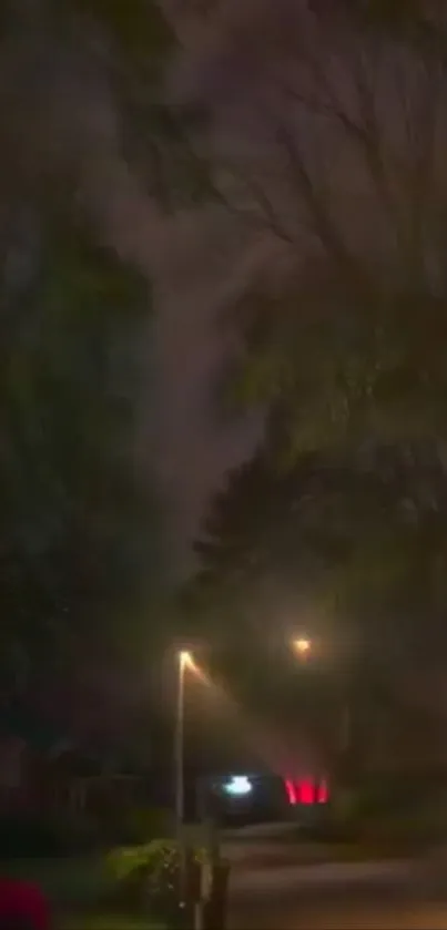 Atmospheric nighttime street with mist.