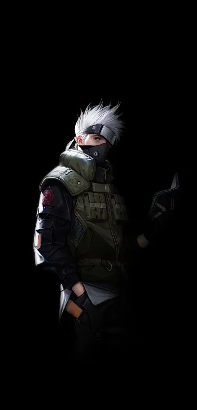 Masked ninja anime character on dark background wallpaper.