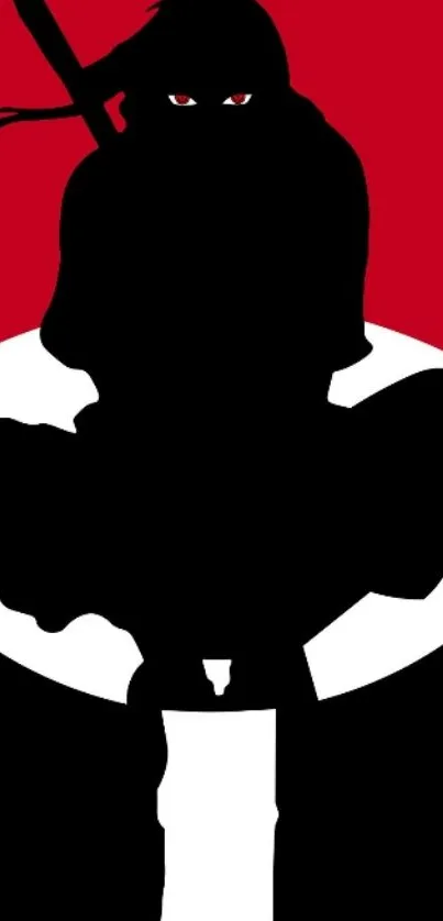 Ninja silhouette with red background, exuding mystery and stealth.