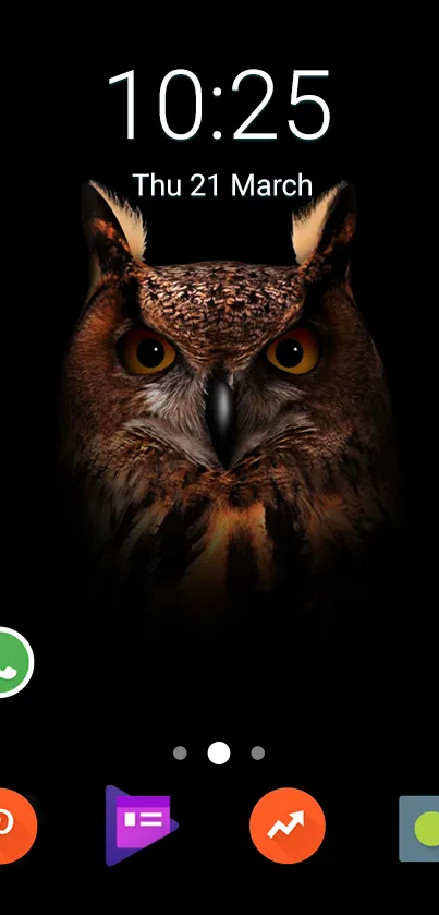 Owl-themed mobile wallpaper with vibrant icons.