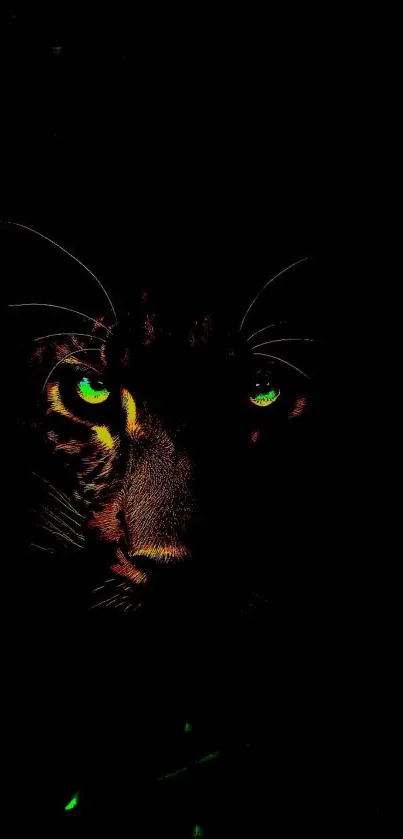 Panther with glowing eyes in darkness wallpaper.