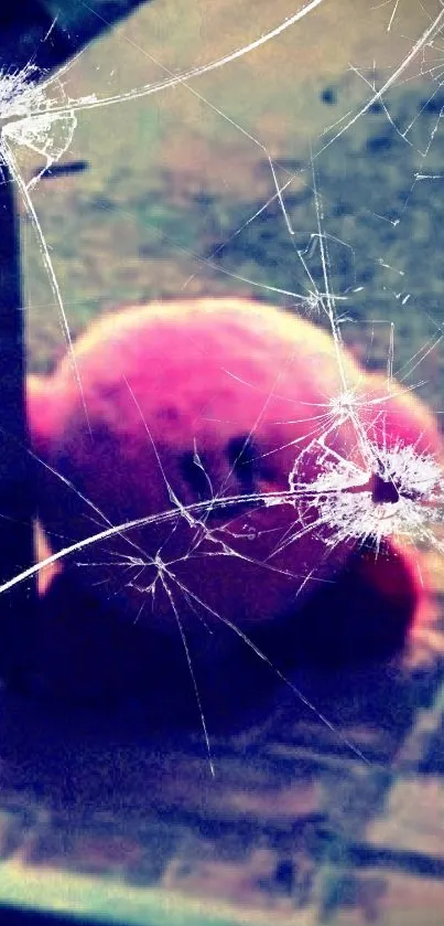 Pink plush toy with knife in moody setting.