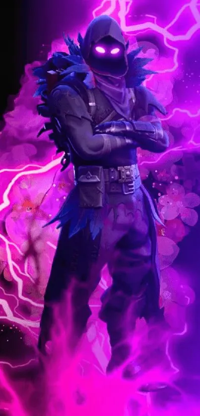Mysterious hooded character with purple energy