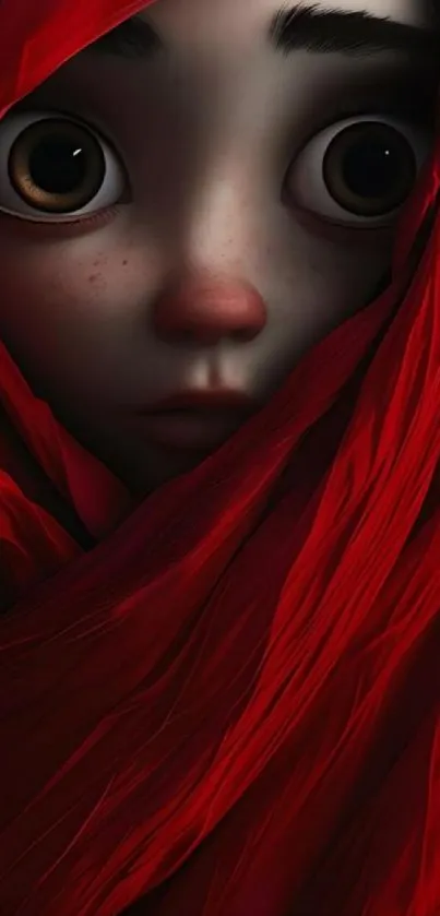 A mysterious wide-eyed character wrapped in a vibrant red cloak.