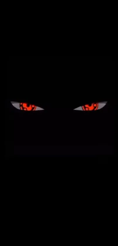 Dark mobile wallpaper with glowing red eyes on black background.