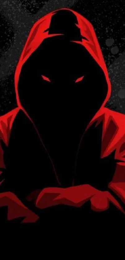 Mysterious figure in a red hood on a dark background, mobile wallpaper design.