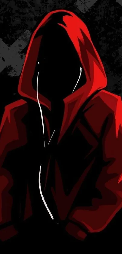 Dark artistic wallpaper with red hoodie figure.