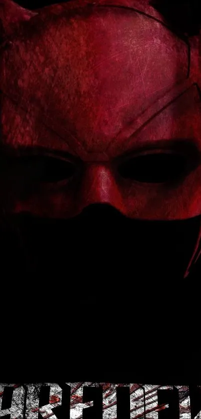 Mysterious red mask art with dark background.