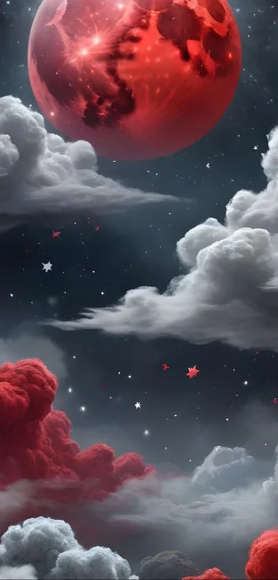 Red moon in cloudy night sky wallpaper