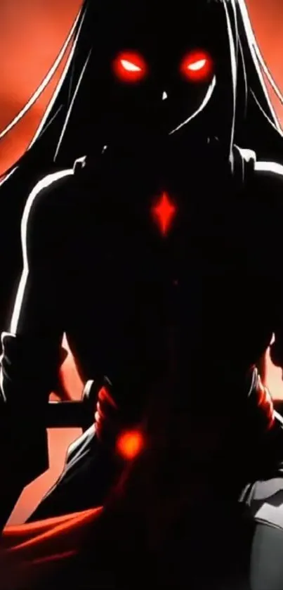 Dark anime silhouette with glowing eyes.