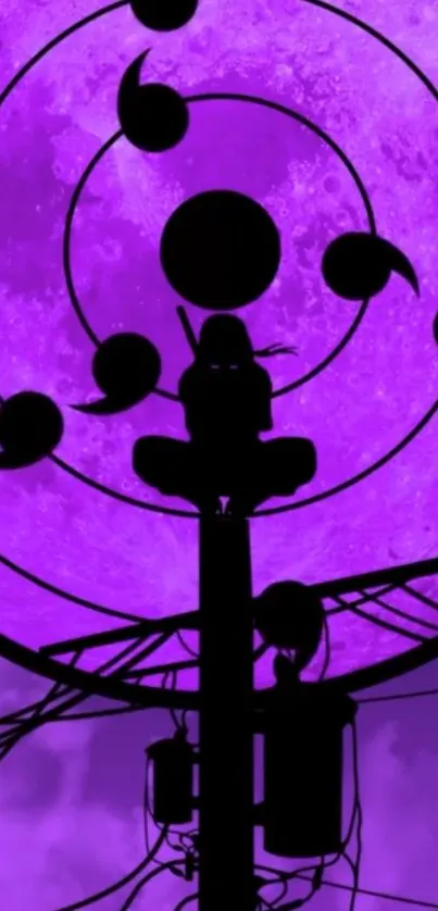 Silhouette on a pole against a purple moon.