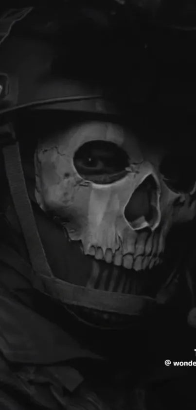 A mysterious skull helmet in black and white, exuding a haunting atmosphere.