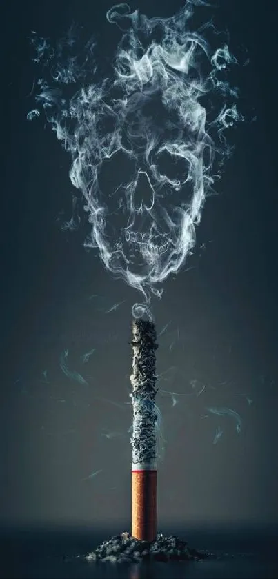 Cigarette emitting a mystical smoke skull on dark gray background.