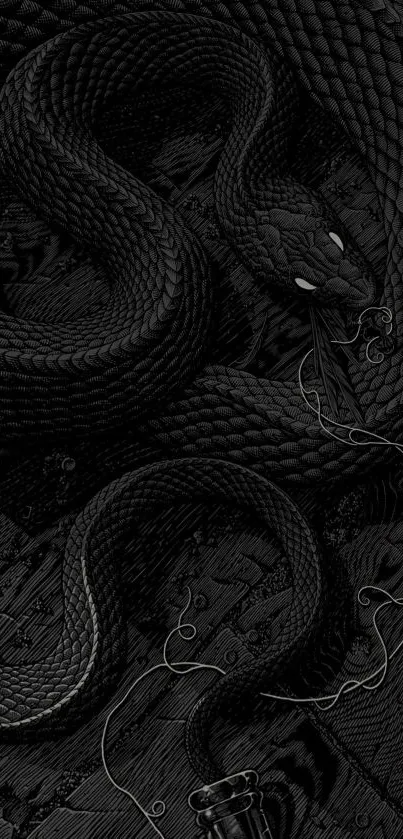 Dark, intricately textured snake design wallpaper for phones.