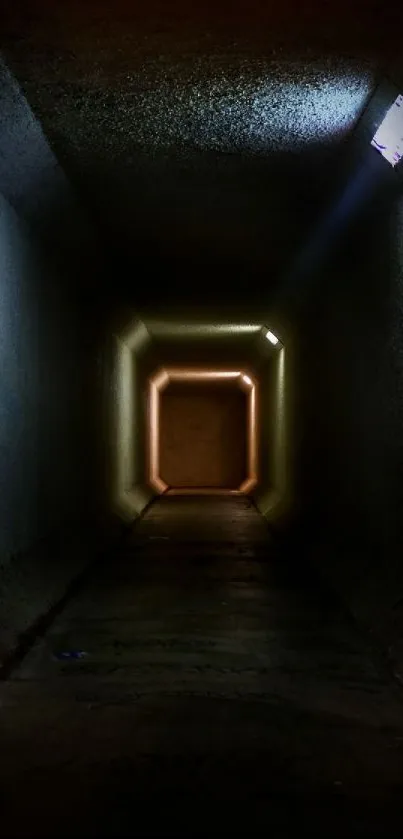 A dark tunnel with contrasting light and shadows creating depth.