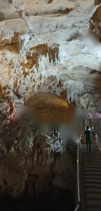 Stunning cave interior wallpaper with stalactites and rock formations.