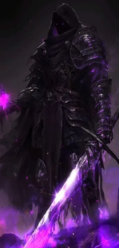 A mysterious armored warrior with purple glow.