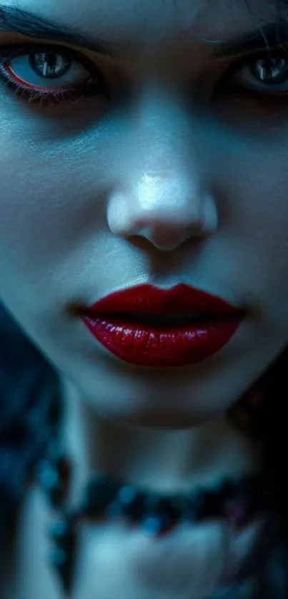 Mysterious dark portrait with red lips.