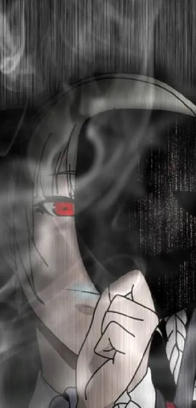 Anime character with mask and red eyes, dark theme wallpaper.