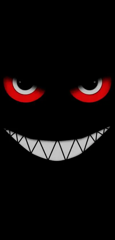 Dark wallpaper with a mysterious smiling face and red eyes.