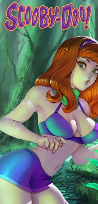 Vibrant Scooby-Doo inspired art in a lush forest setting.