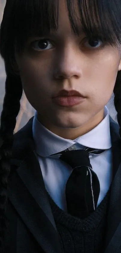 Portrait of a mysterious girl with braided hair and a dark background.