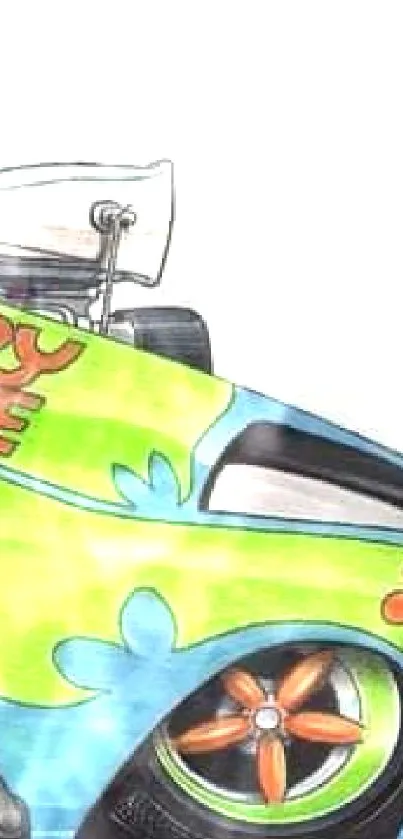 Cartoon Mystery Machine van with bright green and blue design wallpaper.