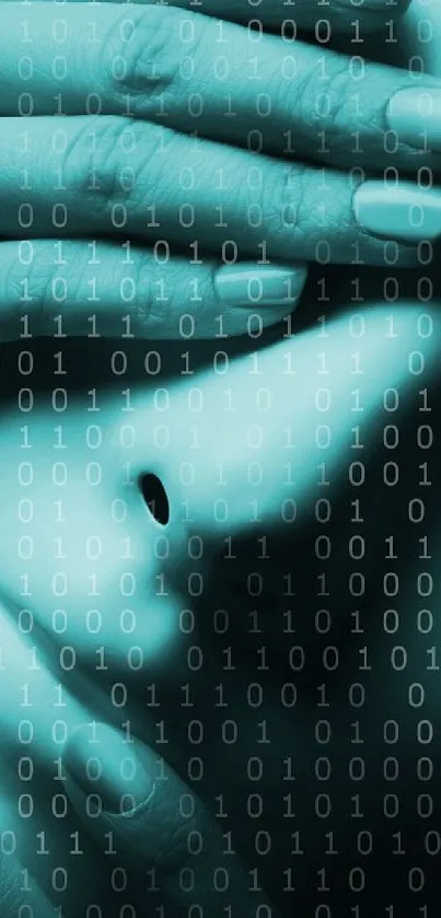 Mystery mask against a binary code background, digital art wallpaper.