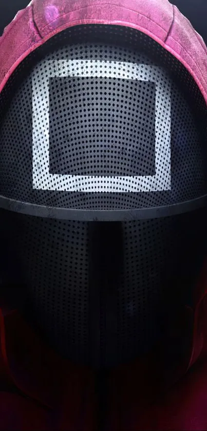 Mysterious mask with a dark red hoodie on mobile wallpaper.