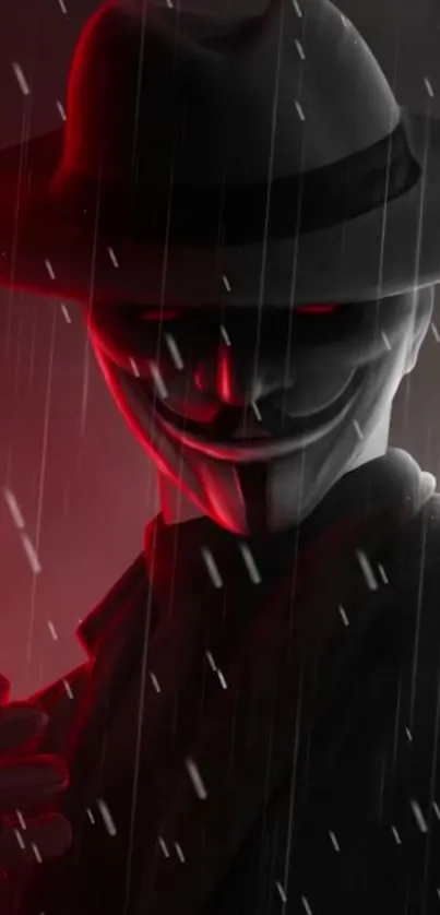 Dark and mysterious masked figure in the rain wallpaper.