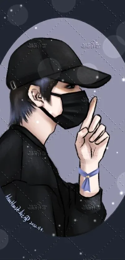 Illustration of a masked person in dark tones with a stylish design.