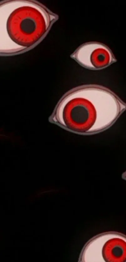 Wallpaper with floating red eyes on a black background for mobile phones.