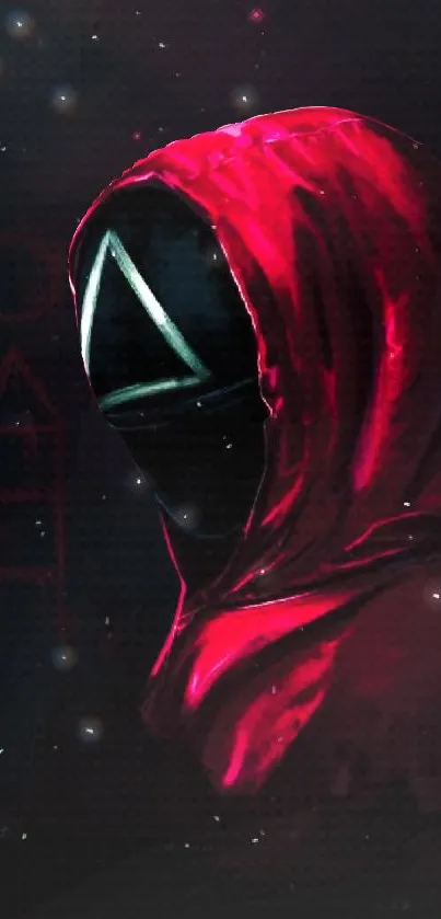 Mysterious figure in red hood wallpaper design