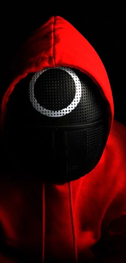 Red hooded mysterious figure in shadows, compelling mobile wallpaper.