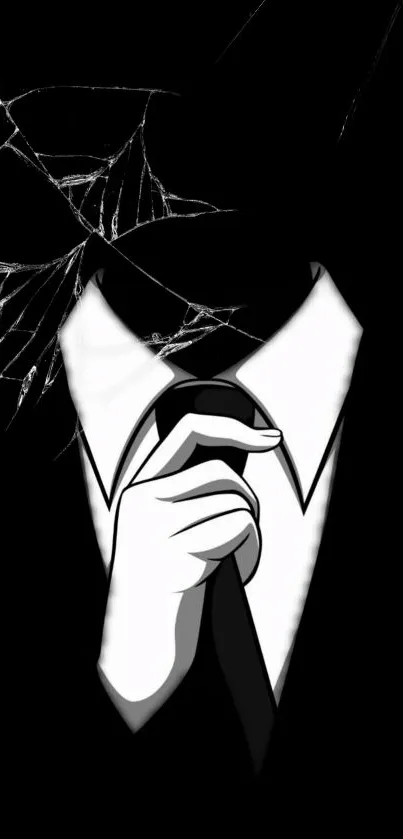 Silhouette of a figure in a suit and tie with a dark, mysterious background