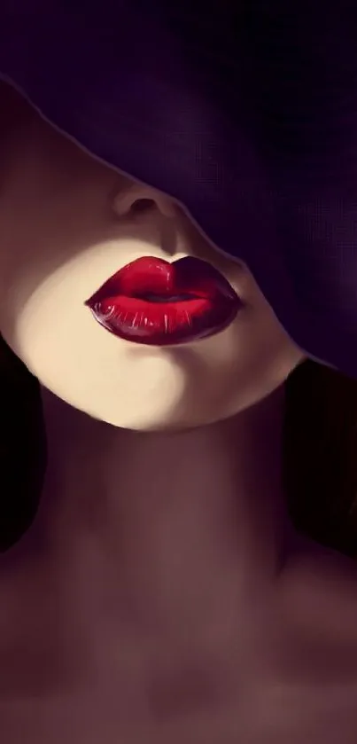 Wallpaper of a mysterious woman with red lips under a dark hat.