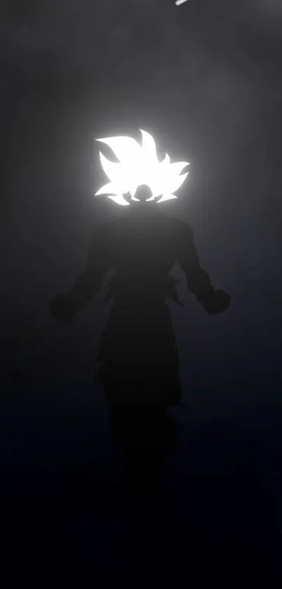 Anime silhouette with glowing hair against a dark background.